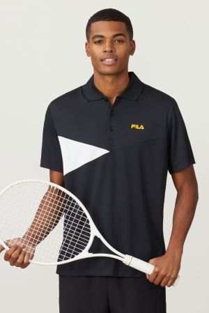 FILA Break Point Polos Black / White / Yellow,Mens Tennis | CA.QKCZGD283